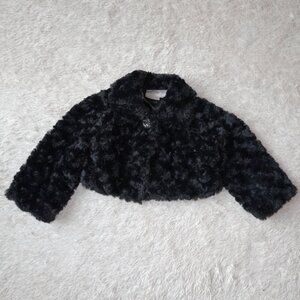 Girls Size 18 Months Koala Kids Black Faux Fur Soft Warm Shrug Jacket